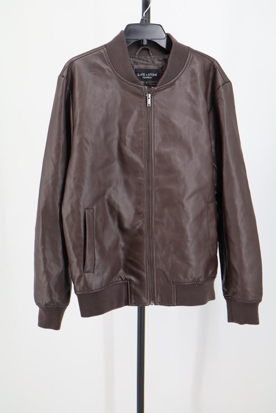 Slate & Stone Bomber Jacket Men's Brown Leather Full Zip Pocket Size L
